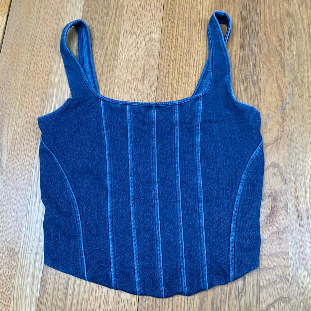 Express Body Contour‎ Denim Corset Top Medium Wash Blue Square Neck Tank Medium